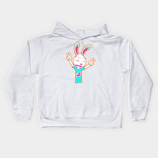 Happy Rabbit With Two Raised Peace Hand Signs Kids Hoodie